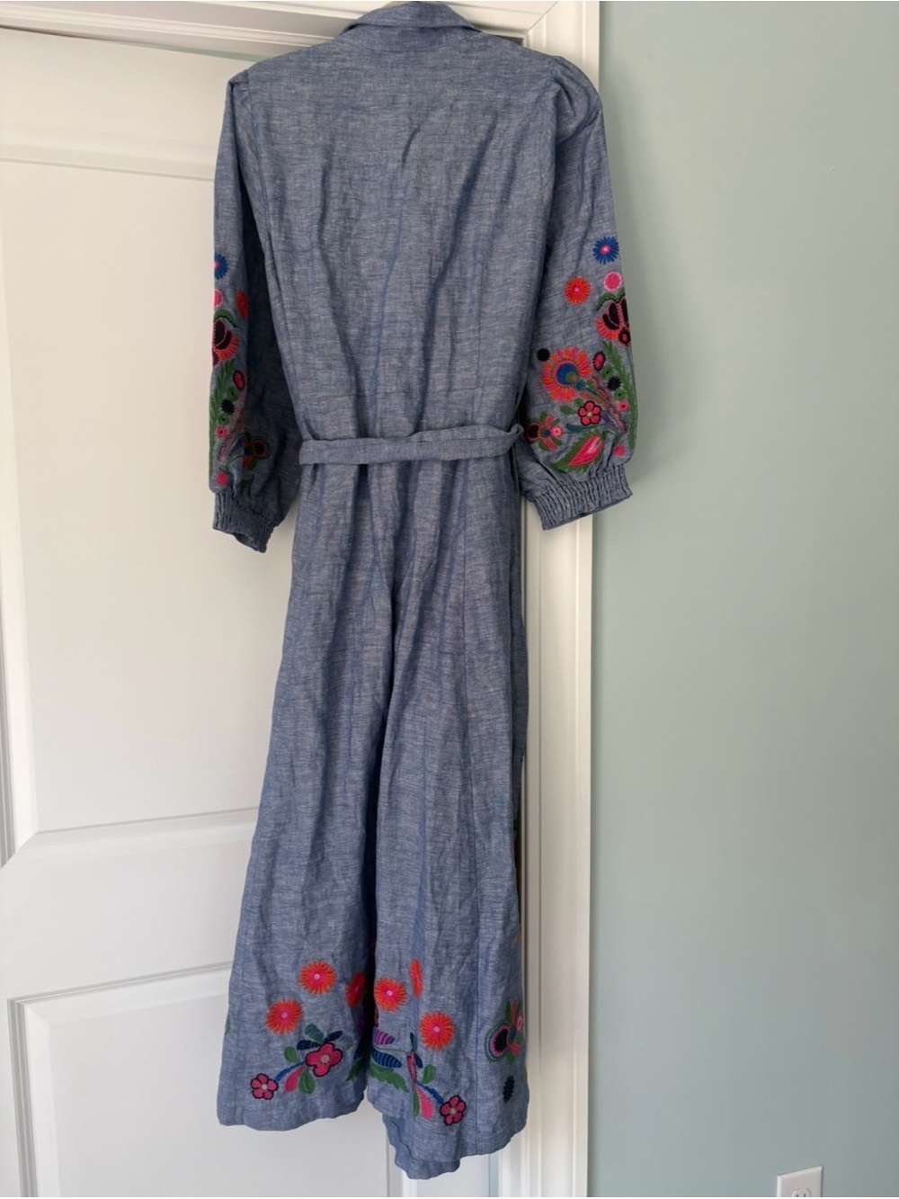 Boden dress NWT US12 Blue Embroidered Button-Front Clara dress linen blend - Picture 5 of 13